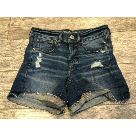 American Eagle size 2 denim shorts MIDI Distressed Super Stretch Jean Short - Picture 1 of 6